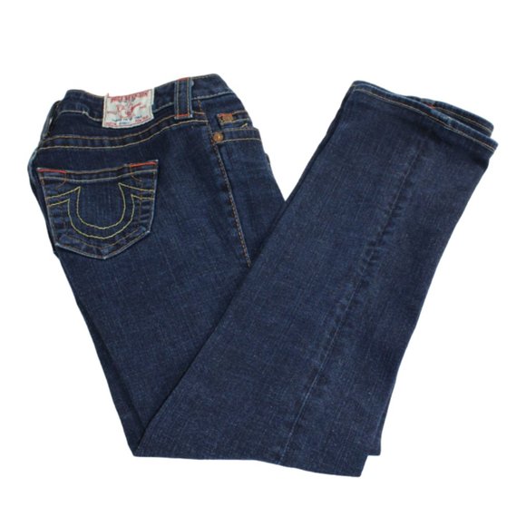 True Religion Johnny Dark Wash Orange & Gold Accent Straight Size 26/30 - Picture 4 of 10